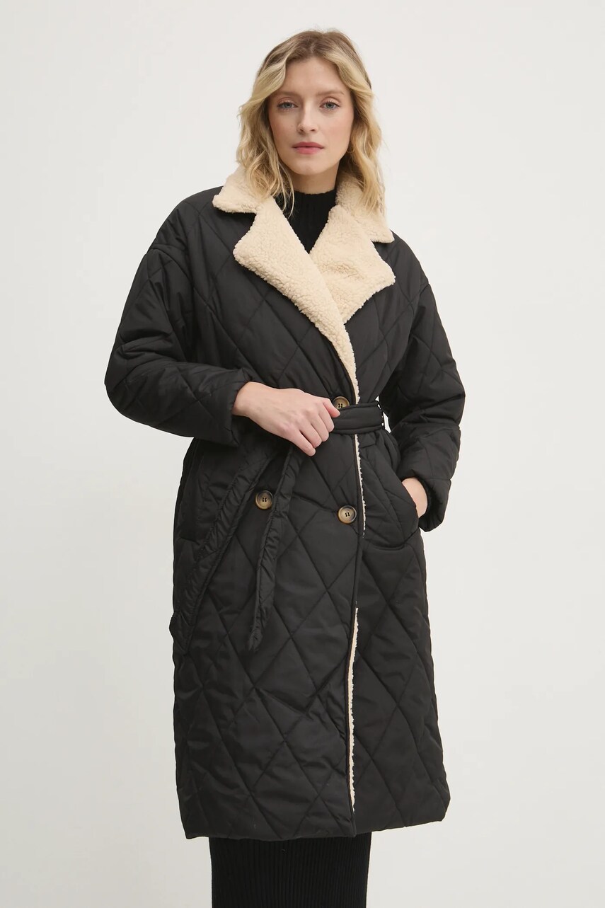 Answear Lab palton femei, culoarea negru, de tranzitie
