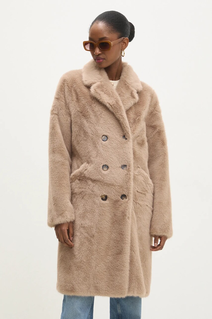 Answear Lab palton femei, culoarea bej, de tranzitie, oversize