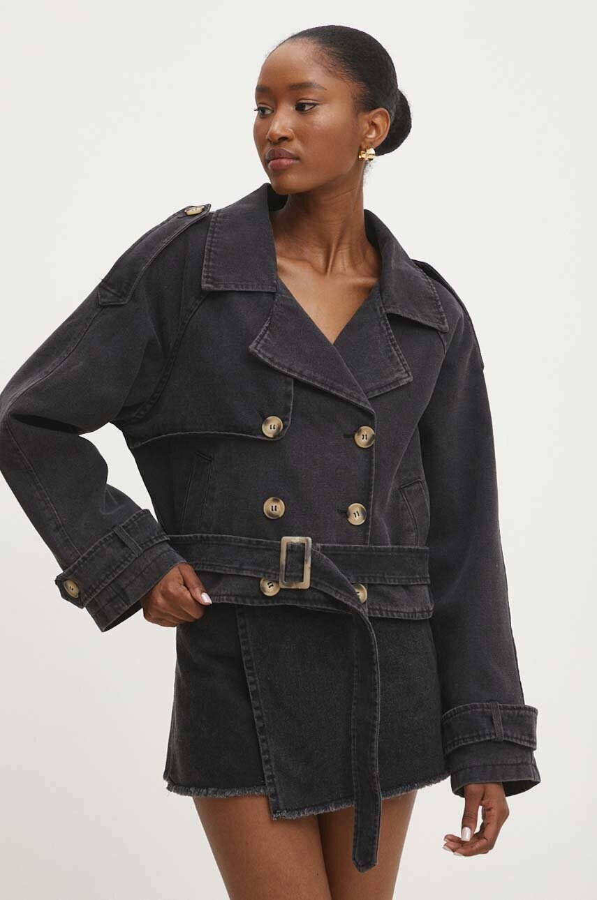 Answear Lab geacă din denim femei, culoarea gri, de tranziție, oversized
