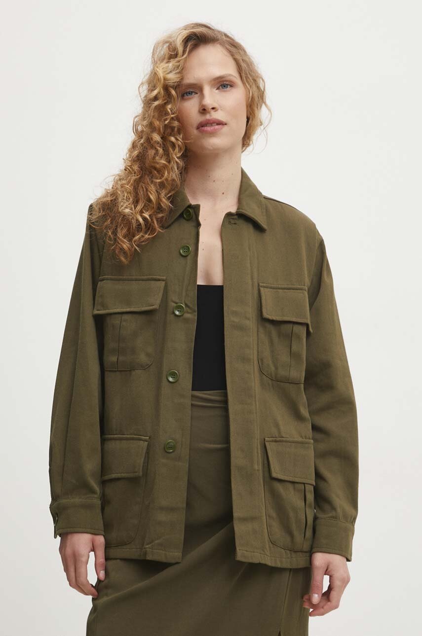 Answear Lab geacă cu aspect de cămașă culoarea verde, de tranzitie