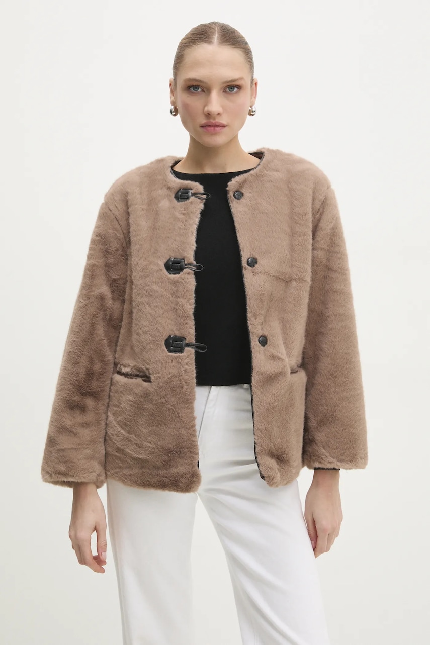 Answear Lab geaca femei, culoarea bej, de tranzitie, oversize