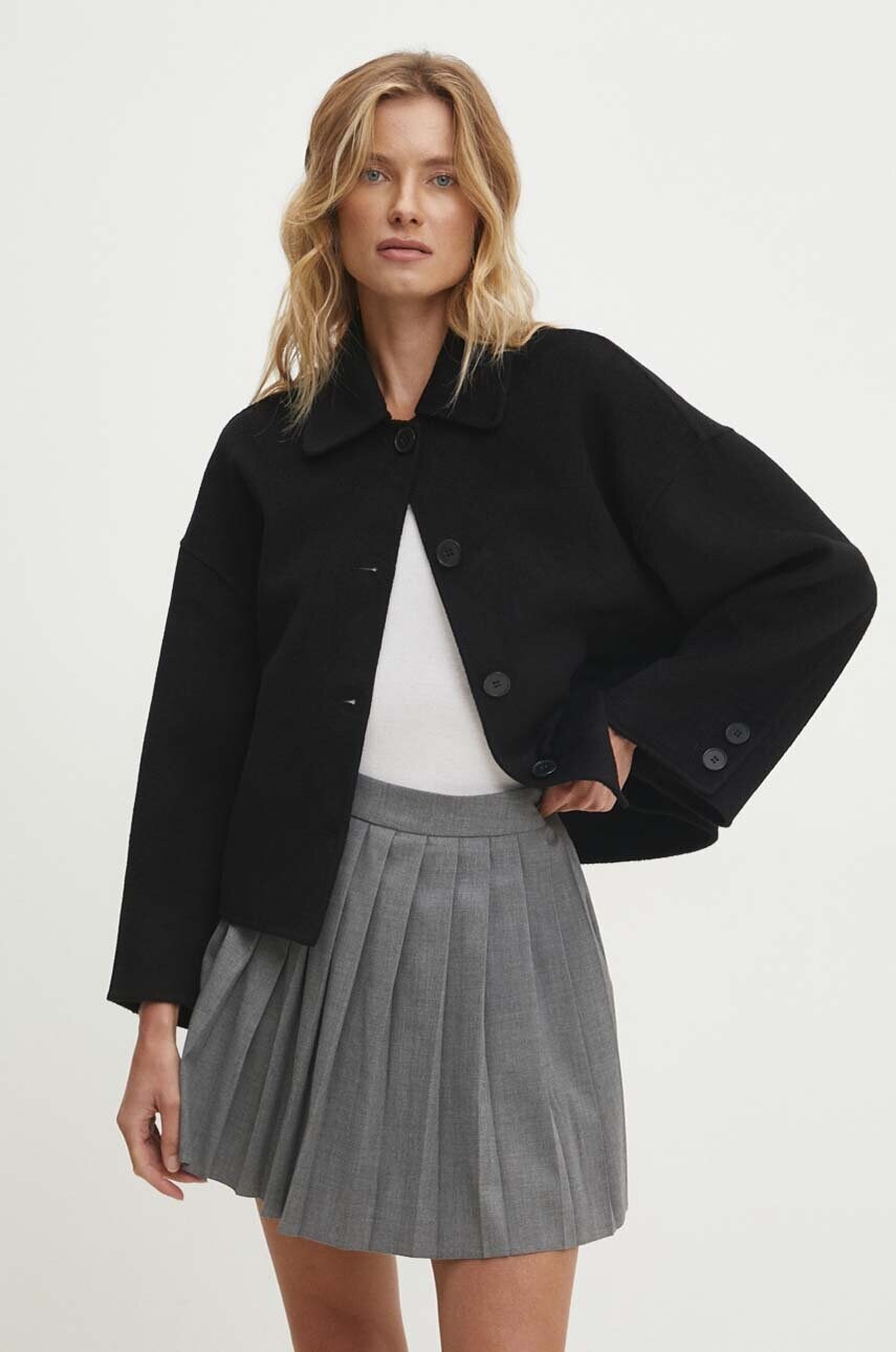 Answear Lab geaca de lana culoarea negru, de tranzitie, oversize