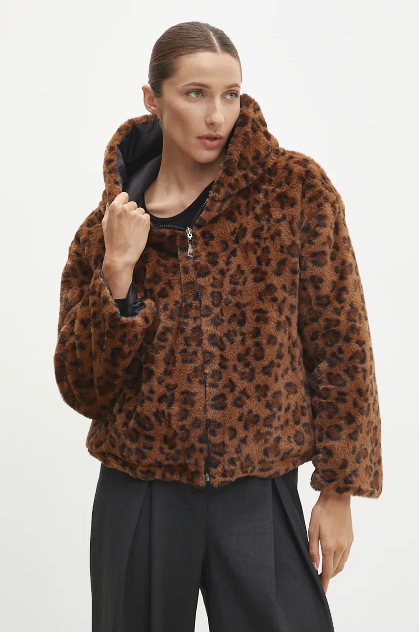 Answear Lab geaca cu doua fete femei, culoarea maro, de tranzitie, oversize
