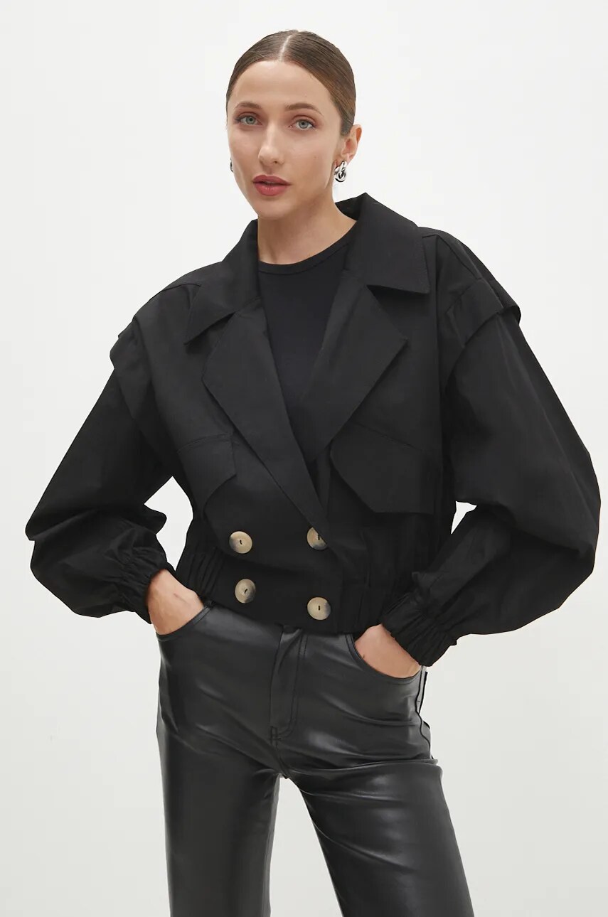 Answear Lab trenci femei, culoarea negru, de tranzitie, oversize