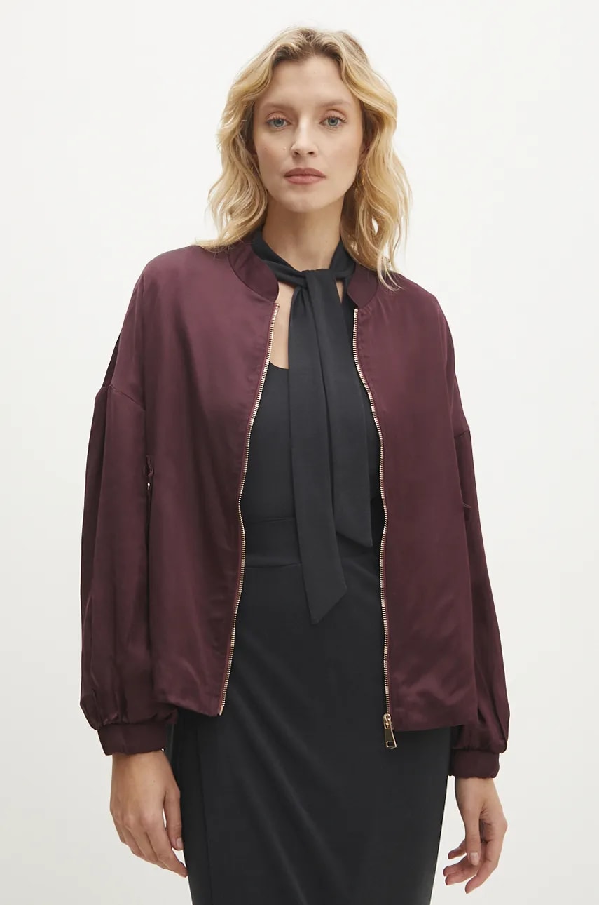 Answear Lab geaca bomber femei, culoarea bordo, de tranzitie, oversize