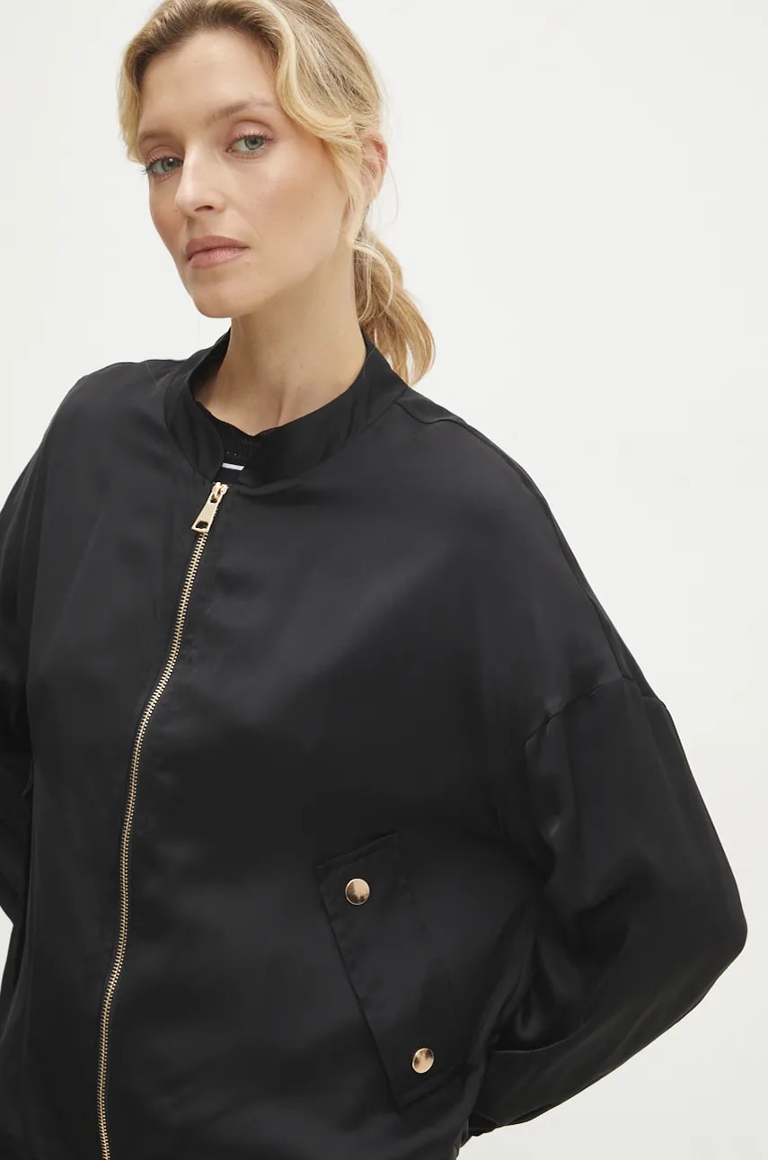 Answear Lab geaca bomber femei, culoarea negru, de tranzitie, oversize