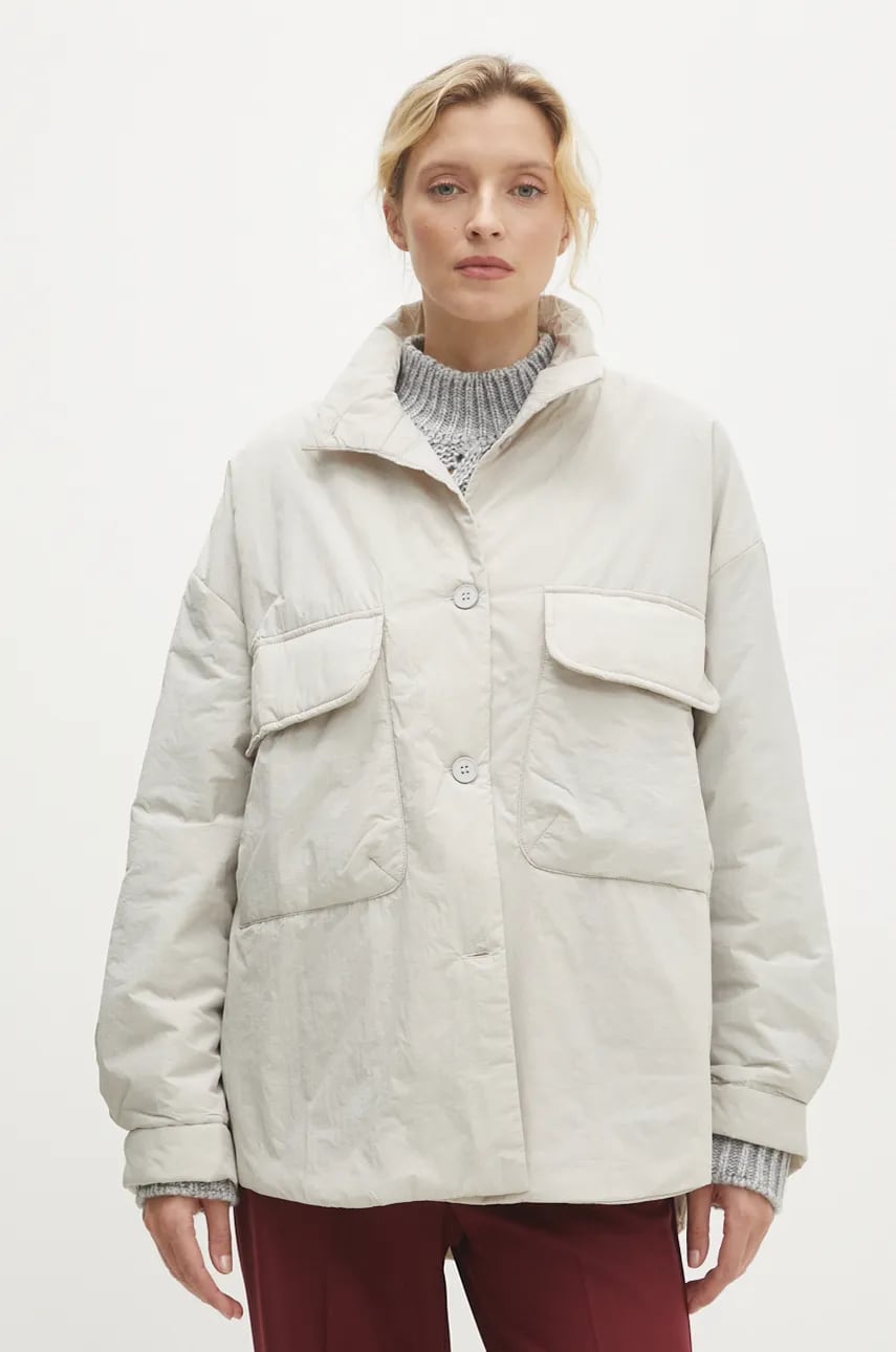 Levně Bunda Answear.LAB dámská, šedá barva, přechodná, oversize