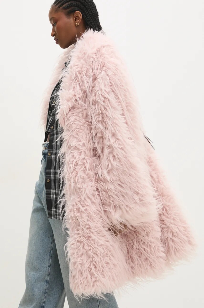 Answear Lab palton femei, culoarea roz, de tranzitie, oversize