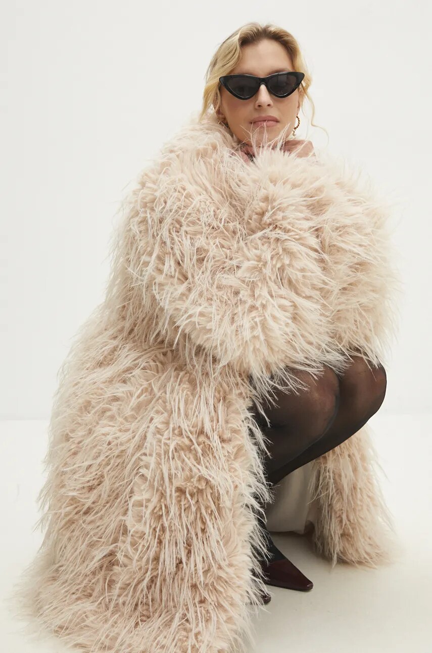 Answear Lab palton femei, culoarea bej, de tranzitie, oversize