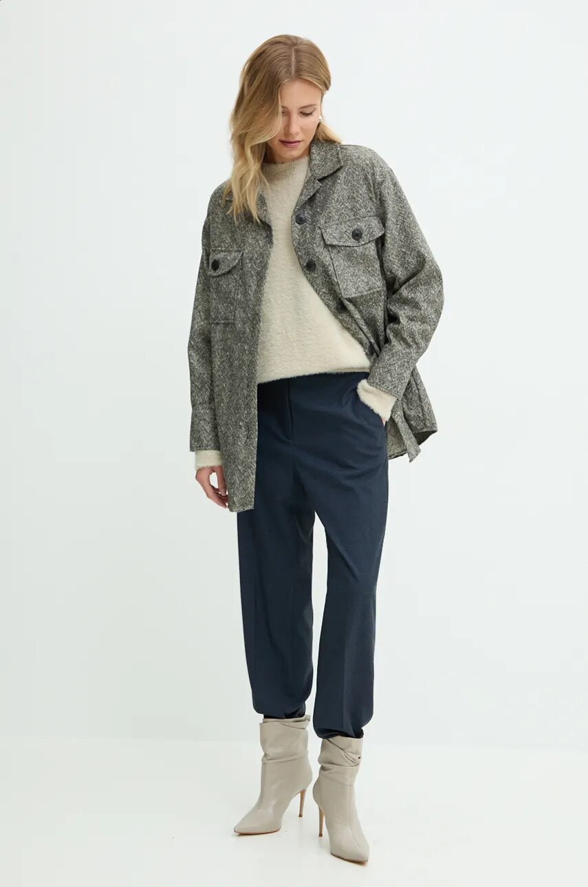 Answear Lab geaca cu aspect de camasa culoarea gri, de tranzitie