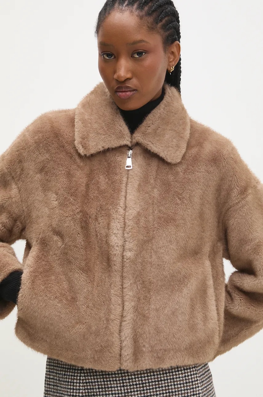 Answear Lab geaca femei, culoarea bej, de tranzitie, oversize