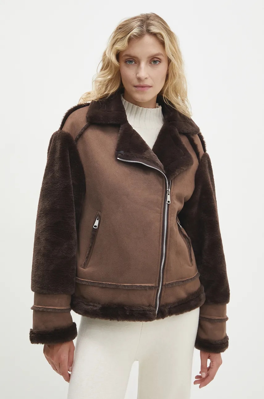 Answear Lab geaca femei, culoarea maro, de tranzitie