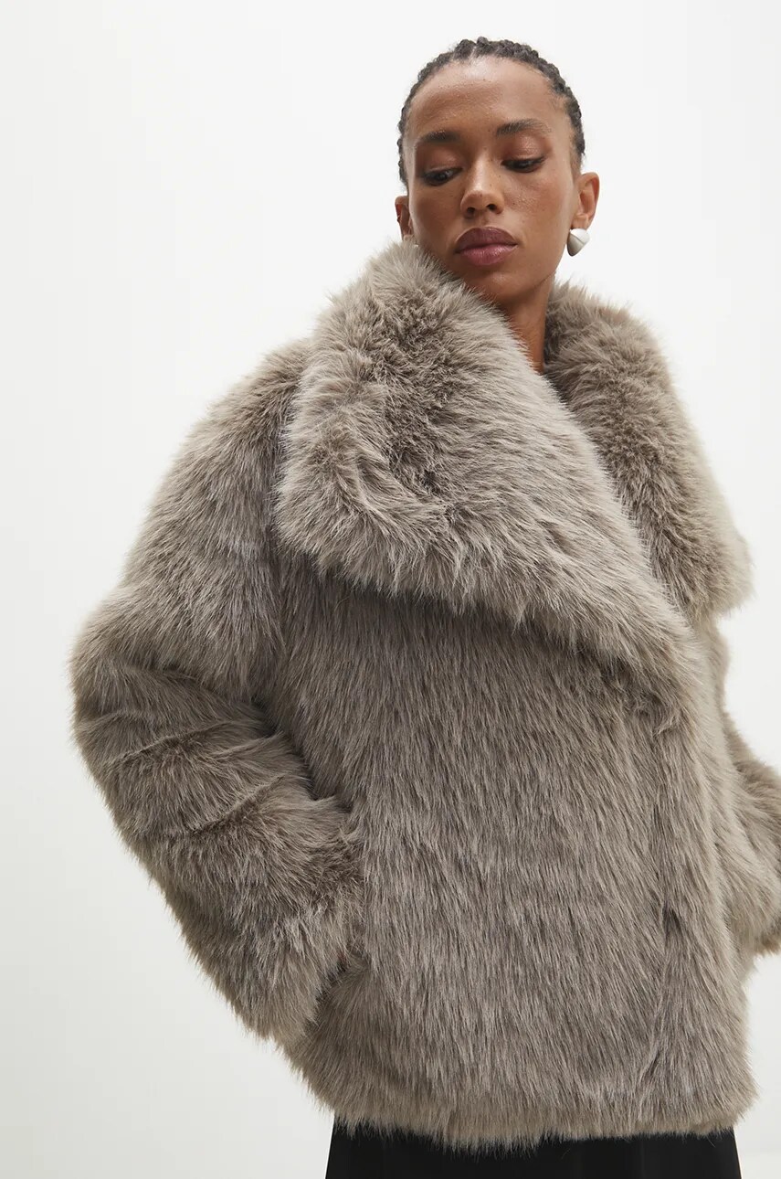 Answear Lab geaca femei, culoarea gri, de tranzitie, oversize