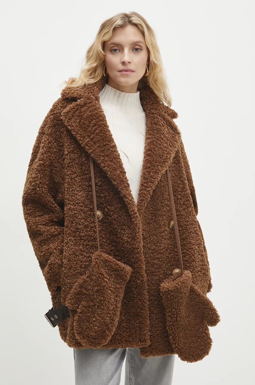 Answear Lab geaca femei, culoarea maro, de tranzitie, oversize