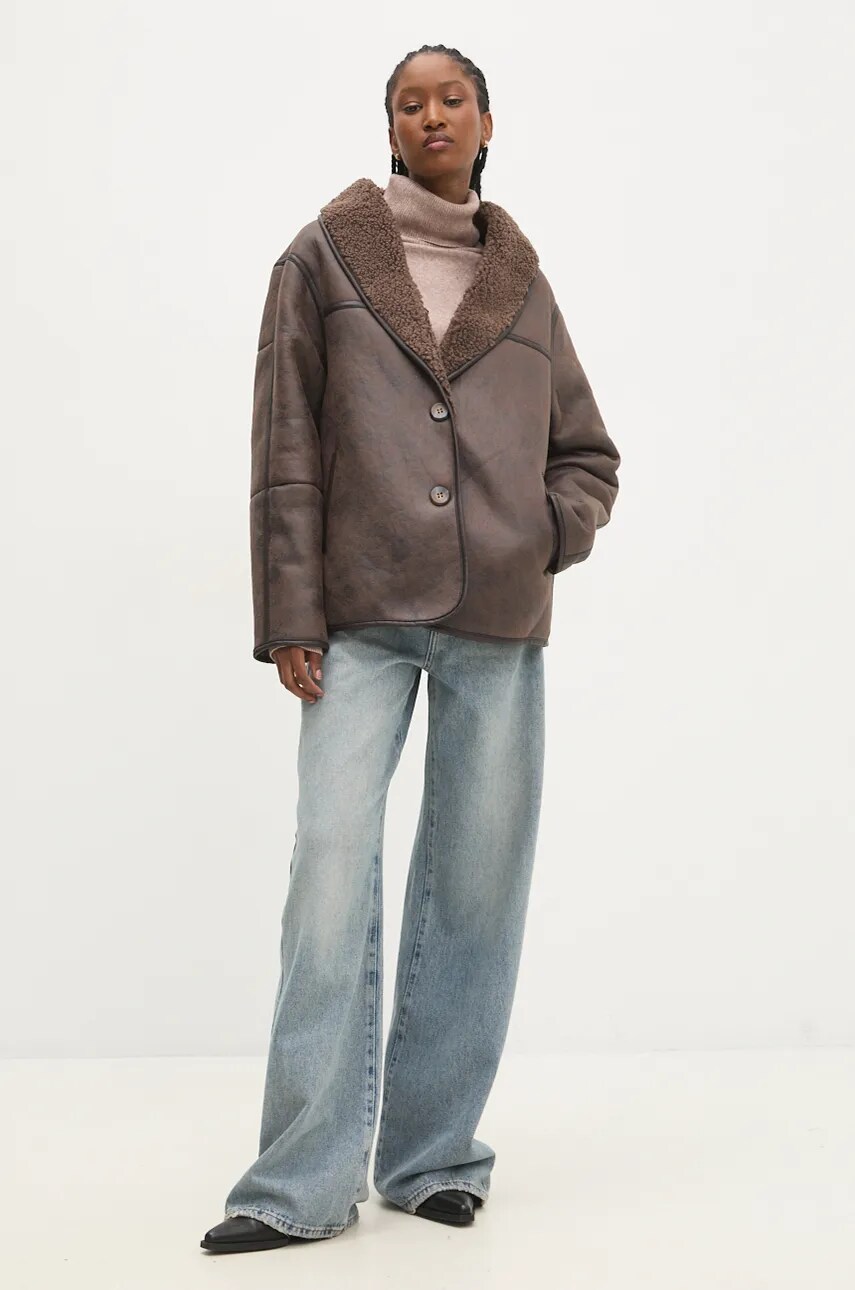 Answear Lab geaca femei, culoarea maro, de tranzitie, oversize