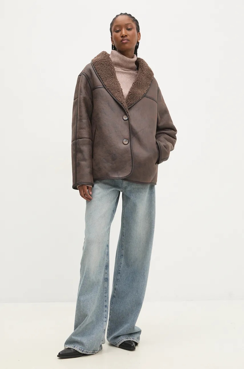 Answear Lab geaca femei, culoarea maro, de tranzitie, oversize