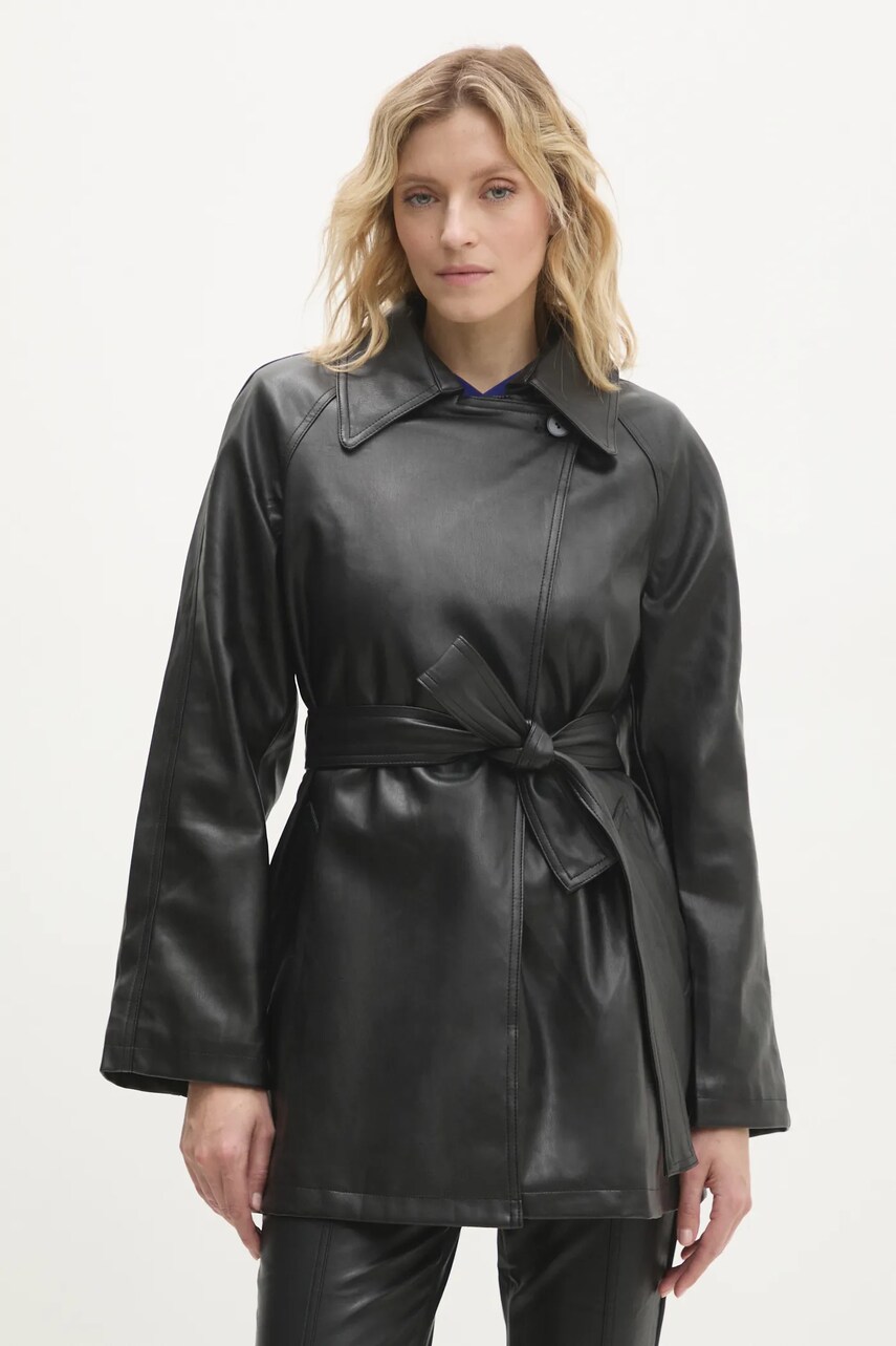 Answear Lab palton femei, culoarea negru, de tranzitie
