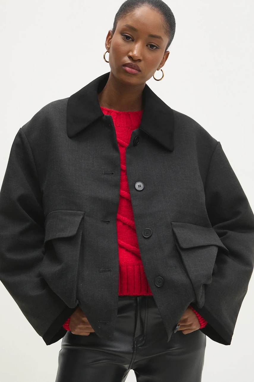 Answear Lab geaca femei, culoarea gri, de tranzitie, oversize