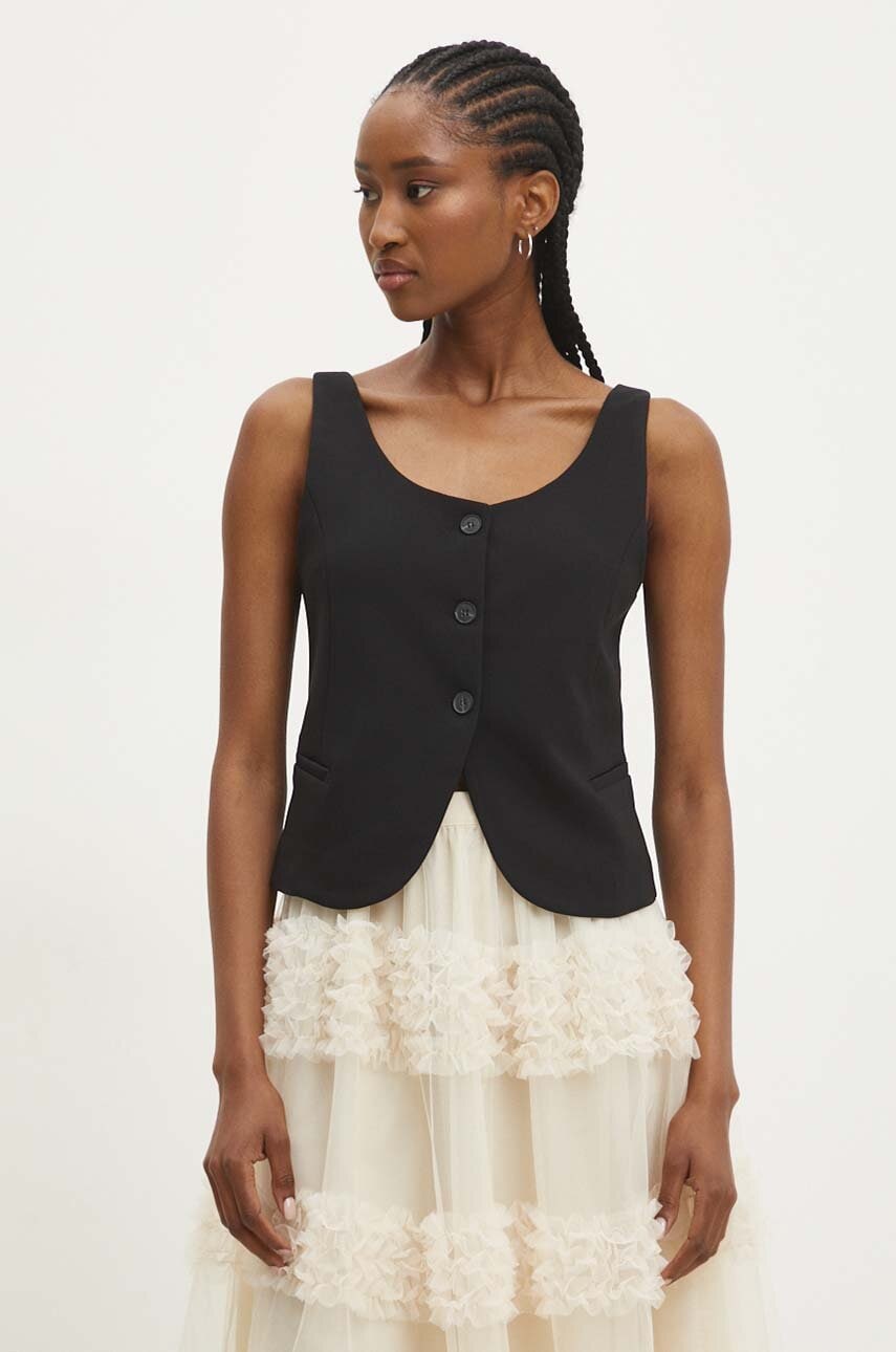 Answear Lab vesta culoarea negru, un singur rand de nasturi