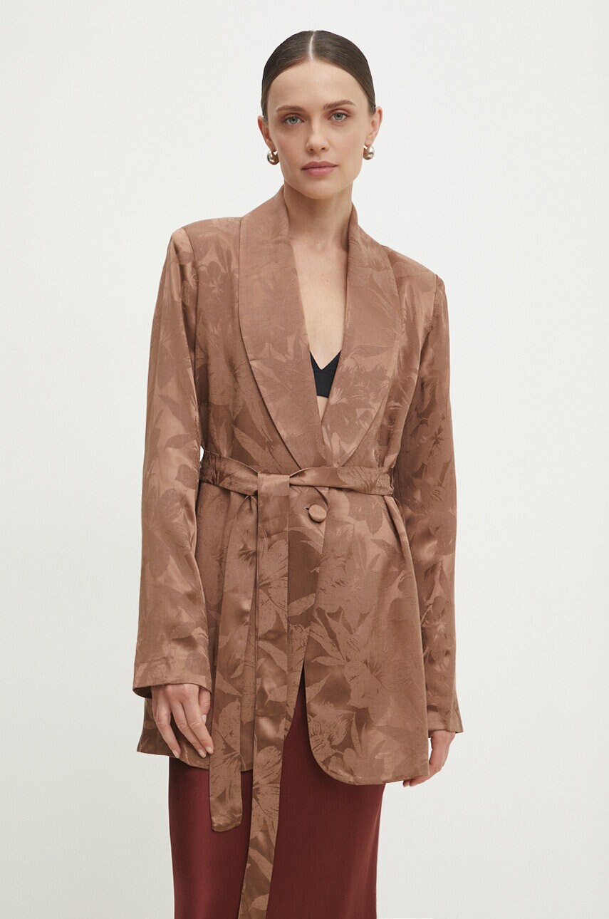 Answear Lab sacou culoarea maro, un singur rand de nasturi, modelator