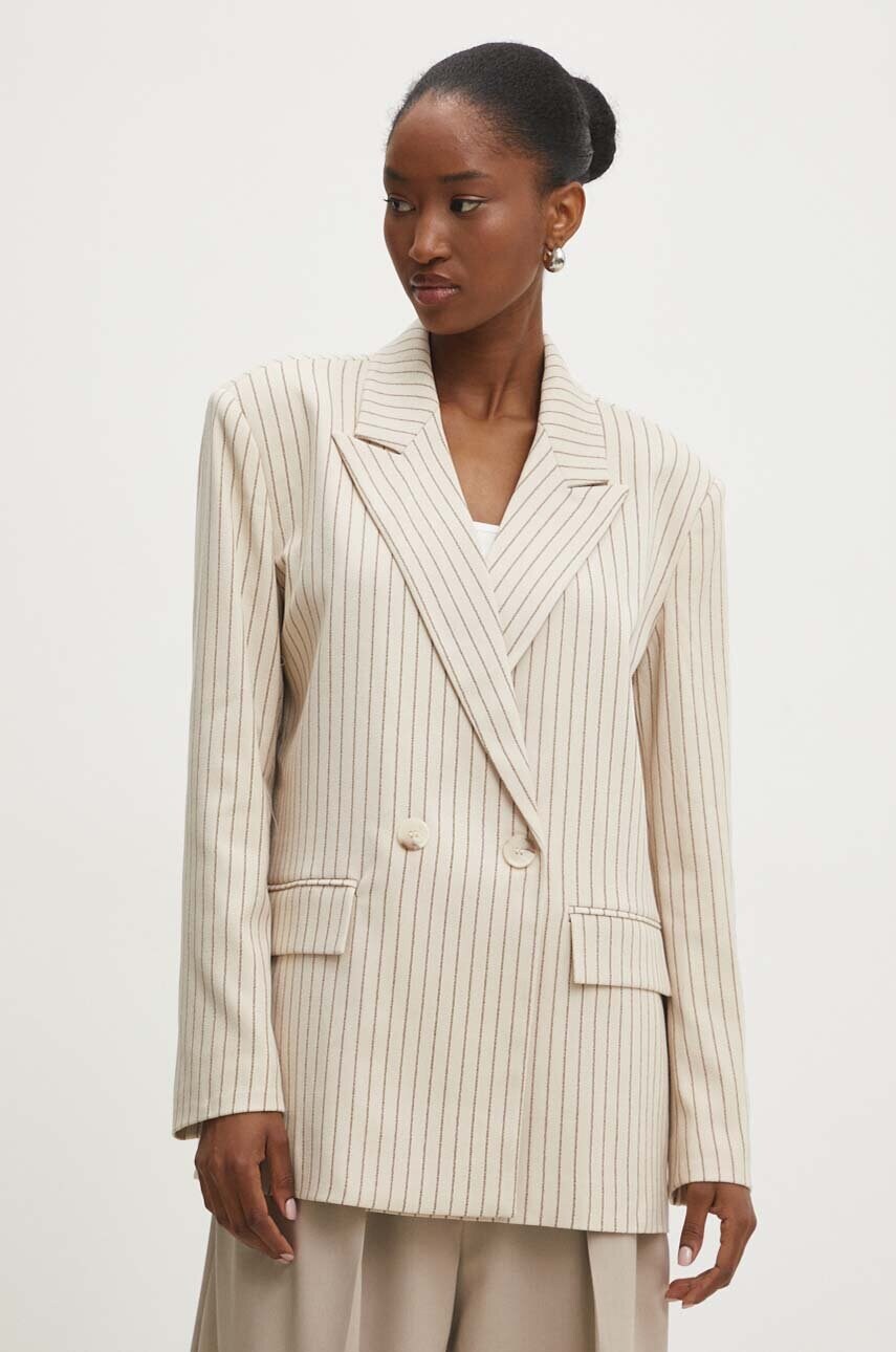 Answear Lab sacou culoarea bej, cu doua randuri de nasturi, modelator