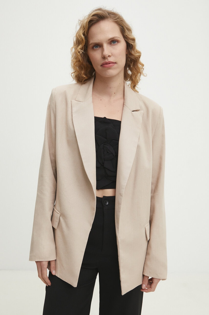 Answear Lab sacou din in culoarea bej, desfacut, neted