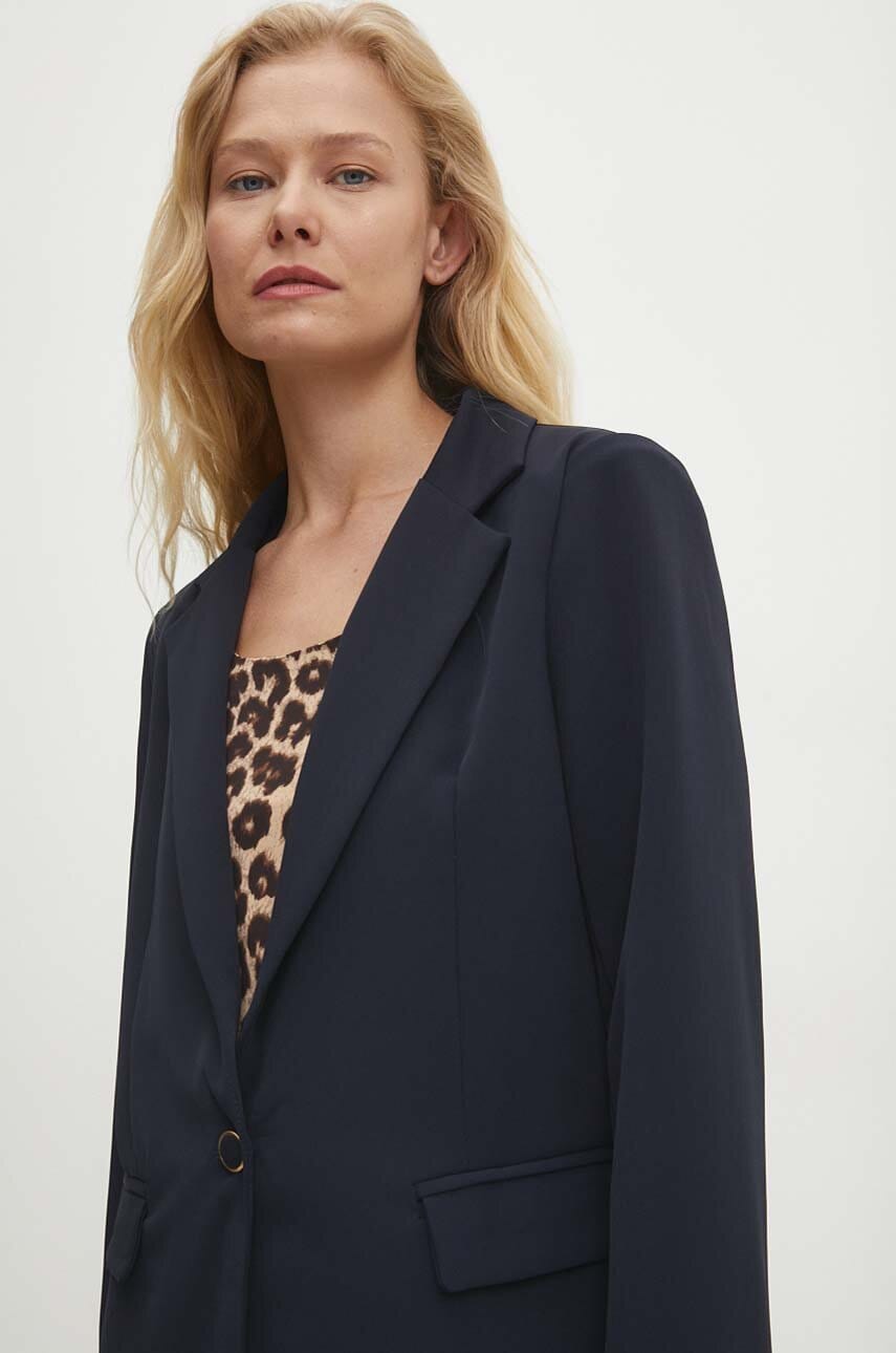 Answear Lab sacou culoarea albastru marin, un singur rand de nasturi, neted Answear Lab sacou culoarea albastru marin, un singur rand de nasturi, neted
