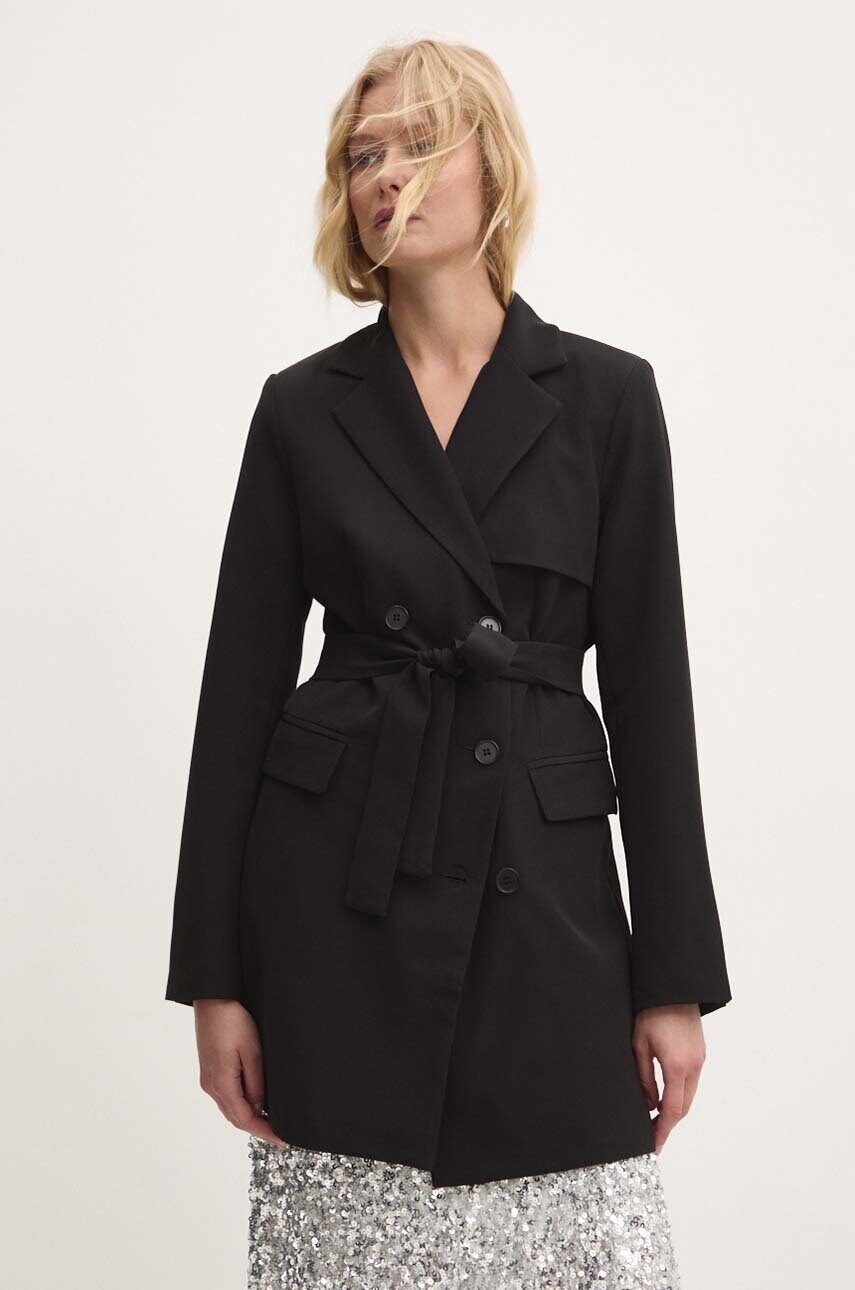 Answear Lab sacou culoarea negru, cu doua randuri de nasturi, neted