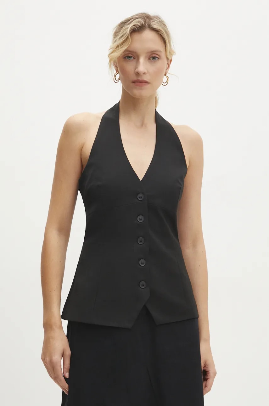Answear Lab vesta culoarea negru, un singur rand de nasturi Answear Lab vesta culoarea negru, un singur rand de nasturi