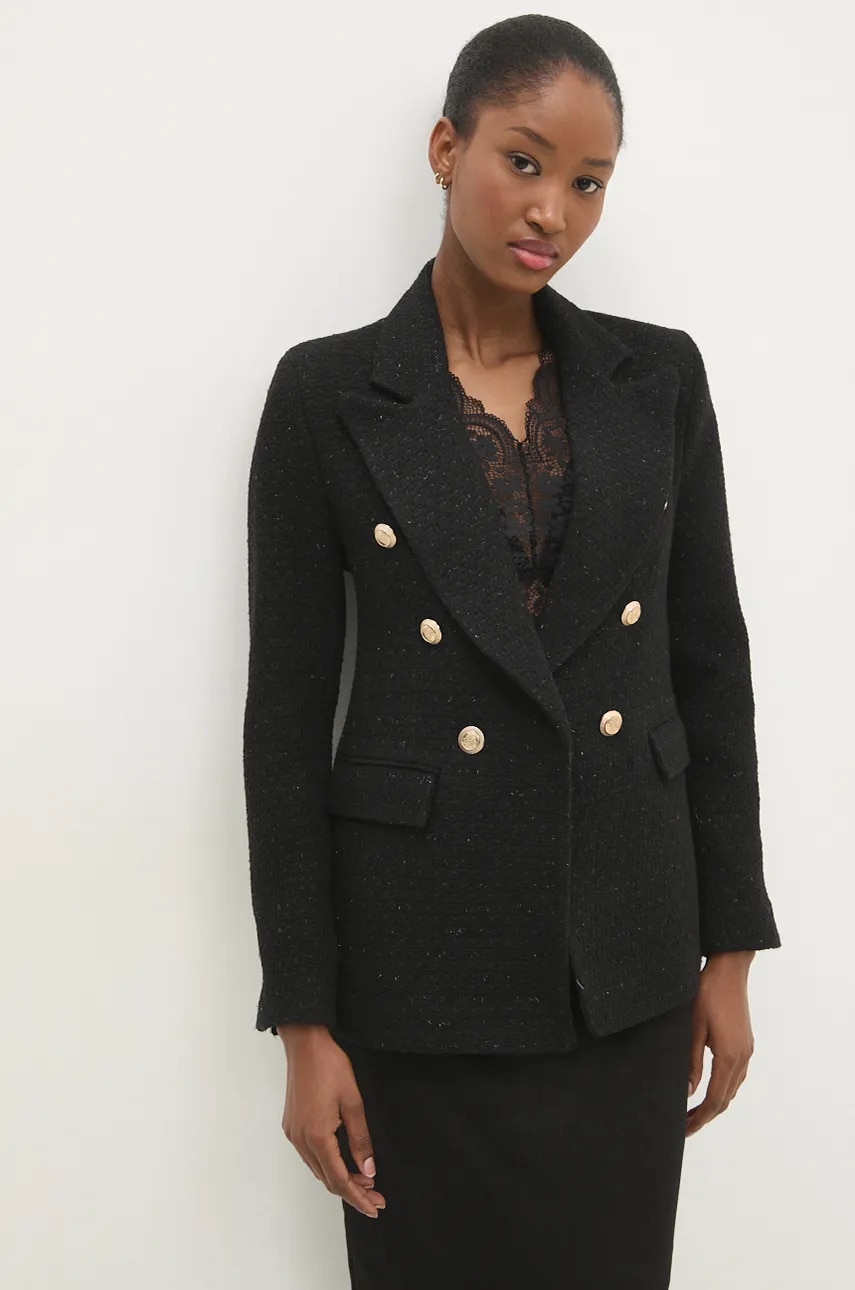 Answear Lab sacou culoarea negru, cu doua randuri de nasturi, neted Answear Lab sacou culoarea negru, cu doua randuri de nasturi, neted