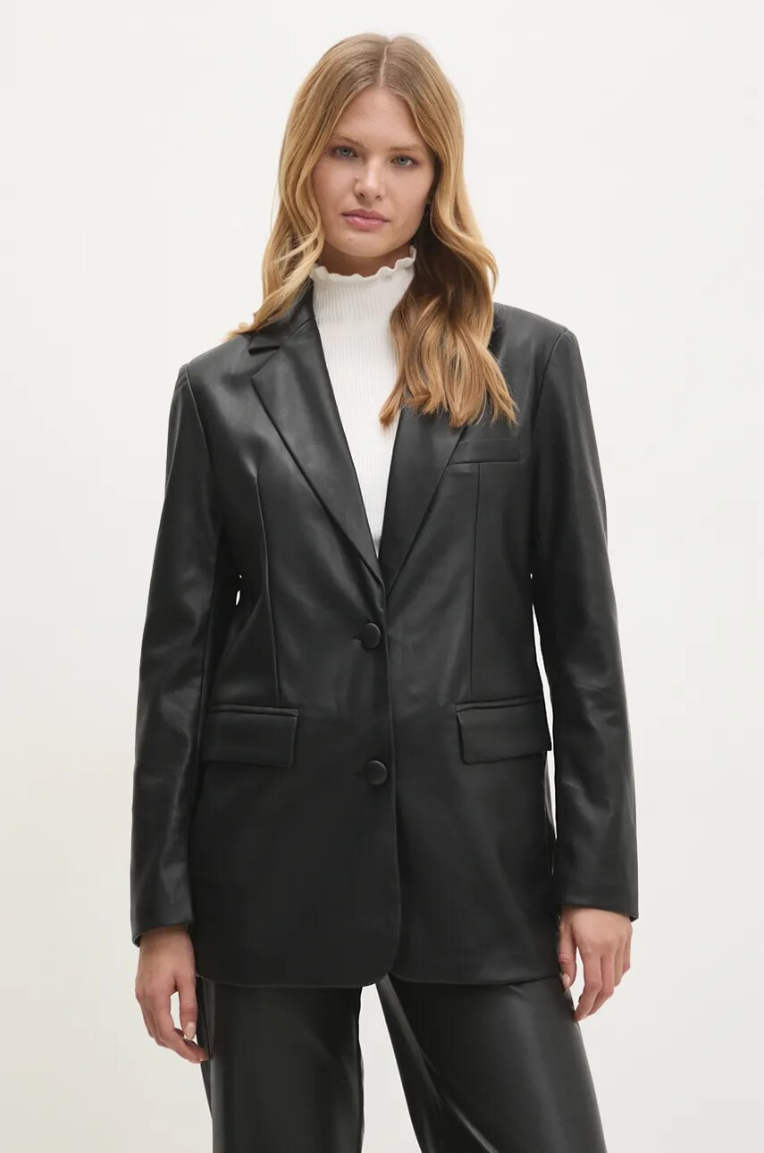 Answear Lab sacou culoarea negru, un singur rand de nasturi, neted