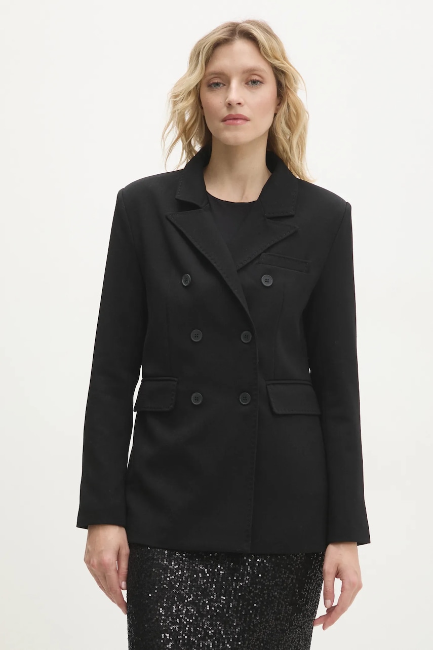 Answear Lab sacou culoarea negru, cu doua randuri de nasturi, neted Answear Lab sacou culoarea negru, cu doua randuri de nasturi, neted