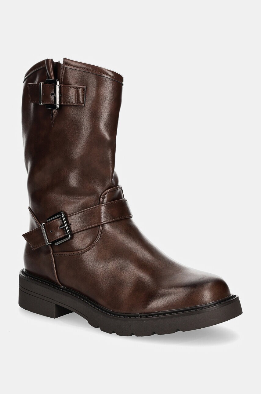 Answear Lab botine femei, culoarea maro, cu toc plat