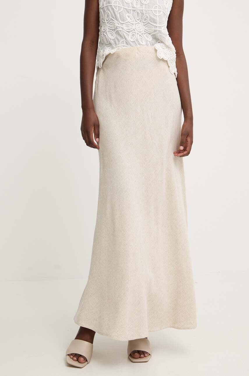 

Ленена пола Answear Lab в бежово дълга разкроена, Бежов