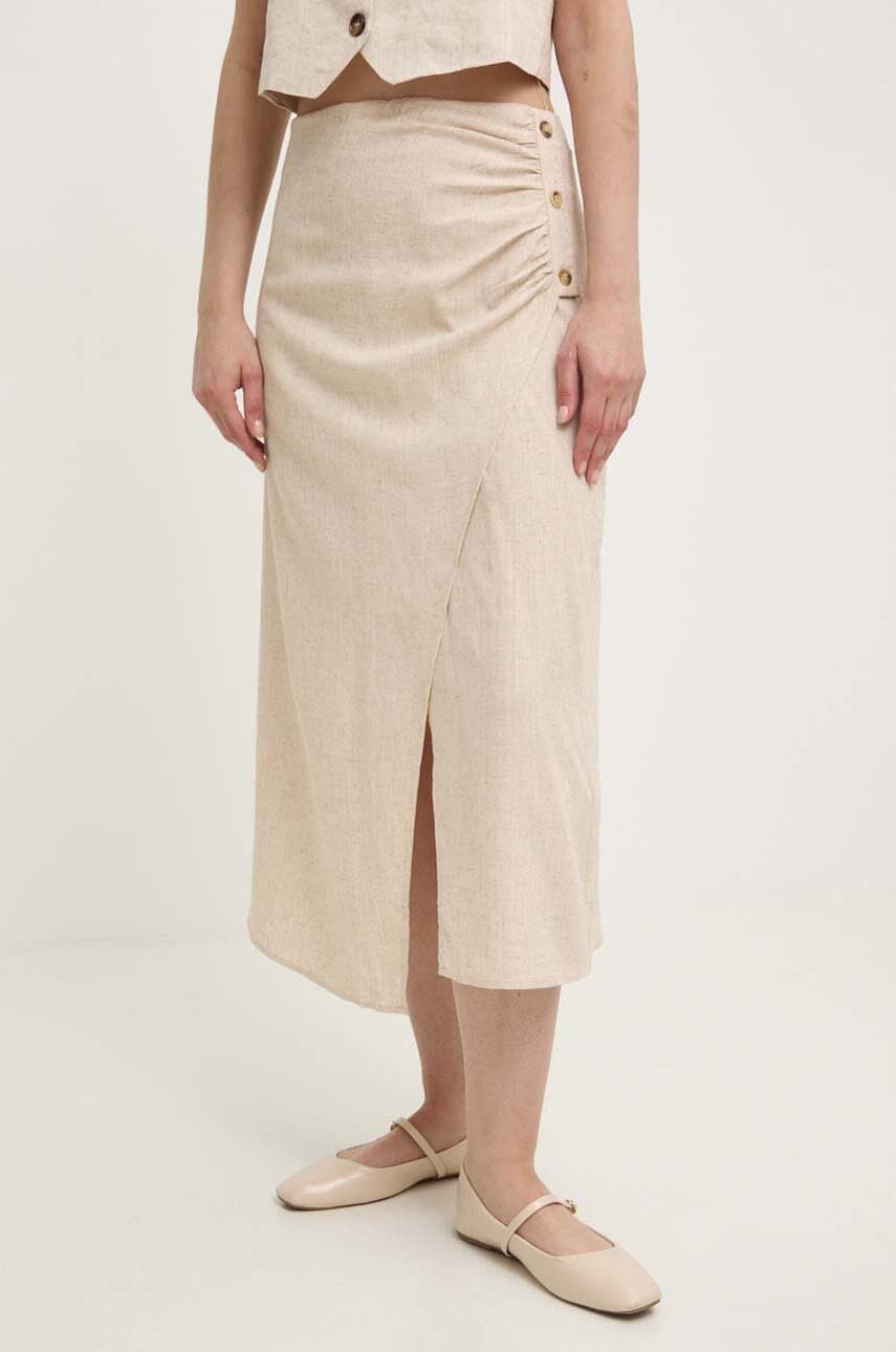 Answear Lab fustă de in culoarea bej, midi, evazati