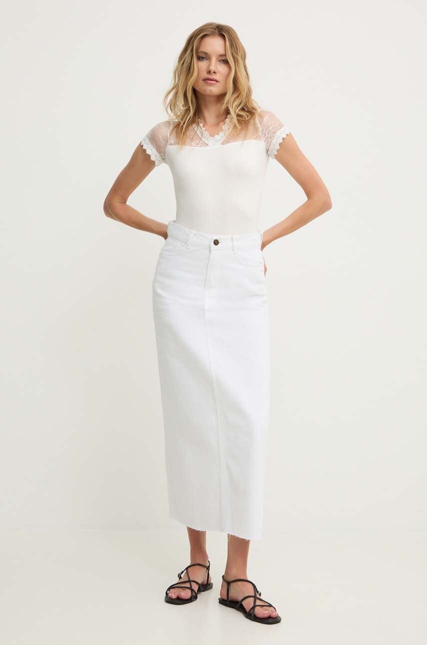 Answear Lab fustă din denim culoarea alb, maxi, dreaptă Answear Lab fustă din denim culoarea alb, maxi, dreaptă