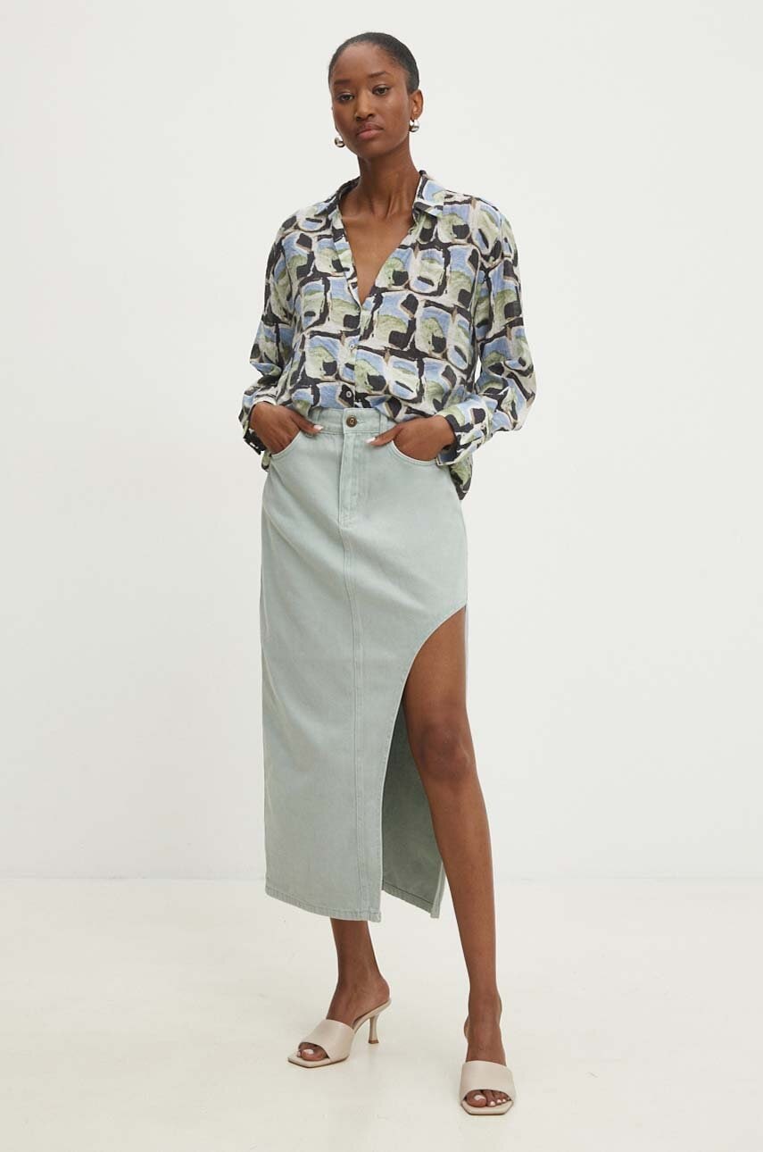 Answear Lab fustă din denim culoarea turcoaz, midi, dreaptă Answear Lab fustă din denim culoarea turcoaz, midi, dreaptă