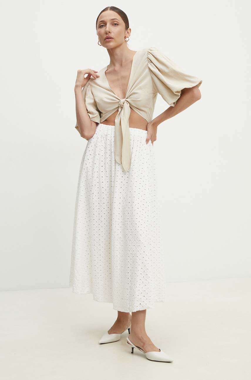Answear Lab fusta din bumbac culoarea alb, midi, evazati Answear Lab fusta din bumbac culoarea alb, midi, evazati