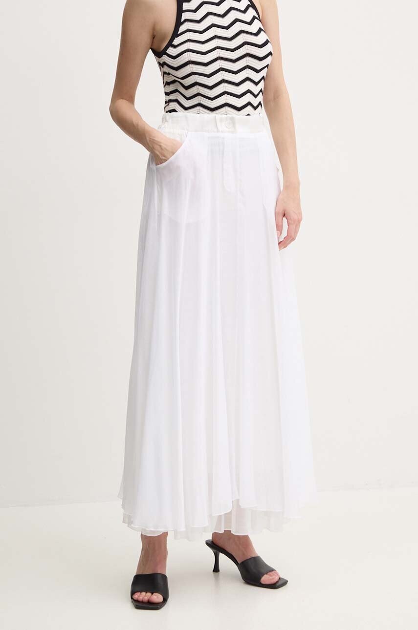 Answear Lab fusta de matase culoarea alb, maxi, evazati