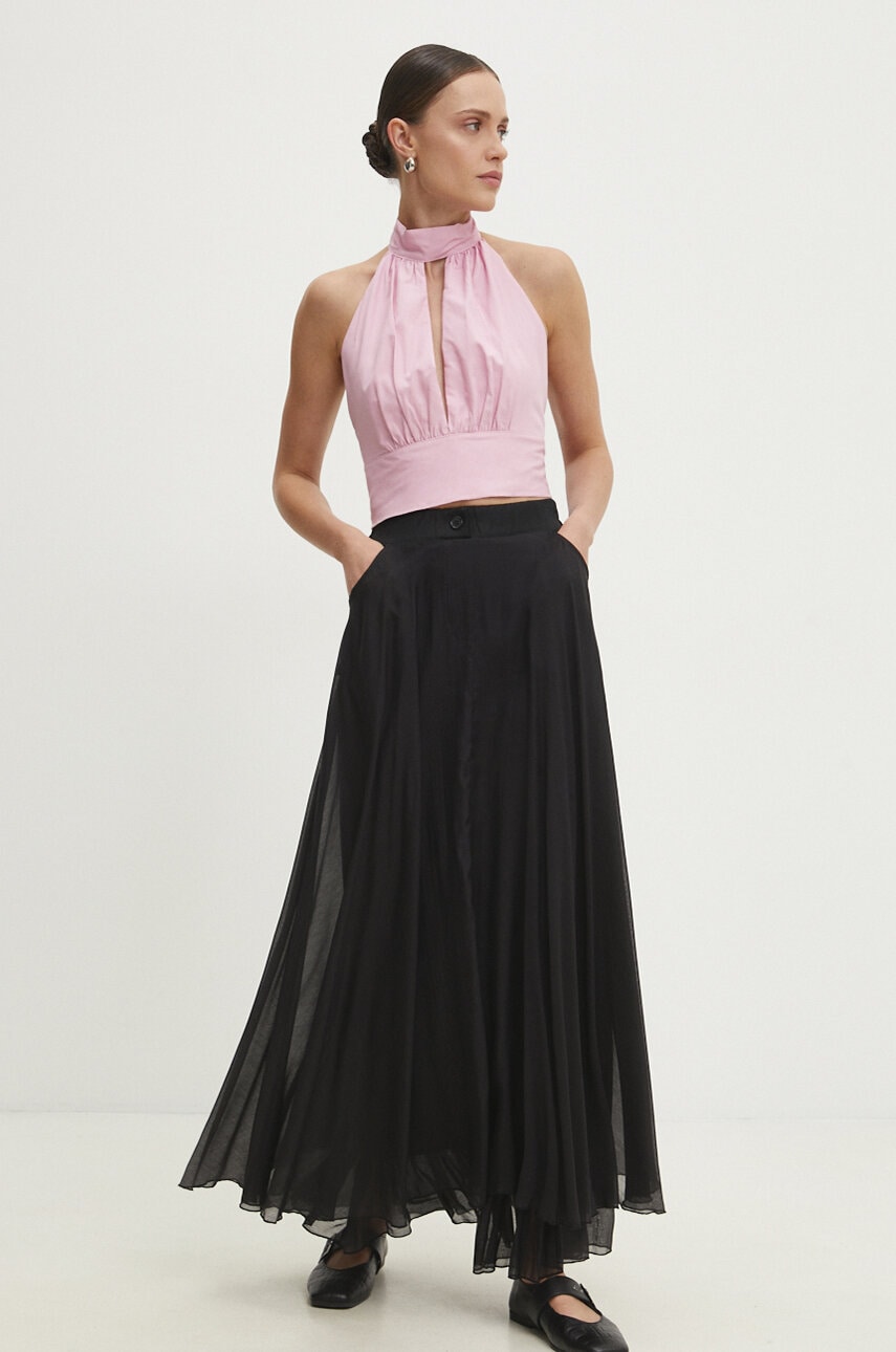 Answear Lab fusta de matase culoarea negru, maxi, evazati Answear Lab fusta de matase culoarea negru, maxi, evazati
