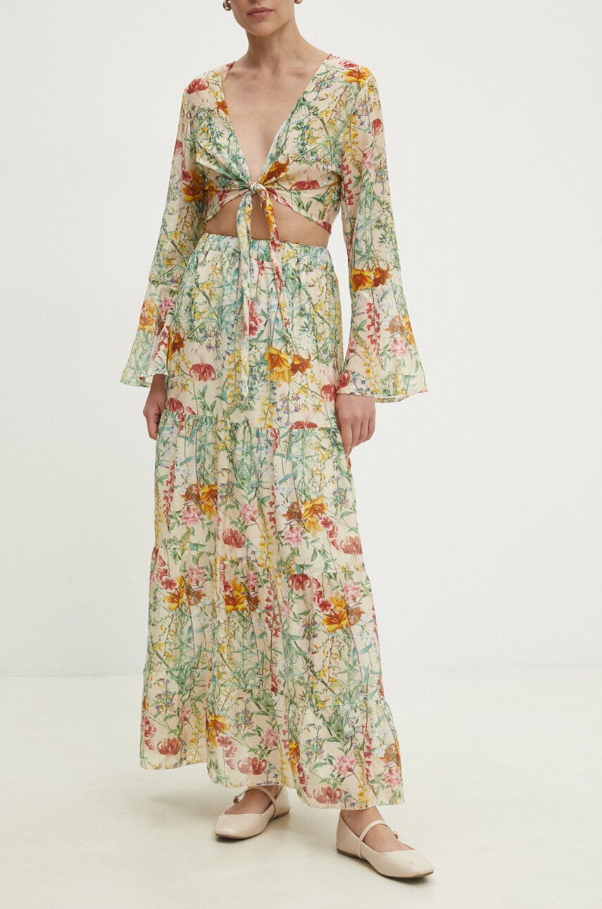 Answear Lab fusta de matase culoarea verde, maxi, evazati