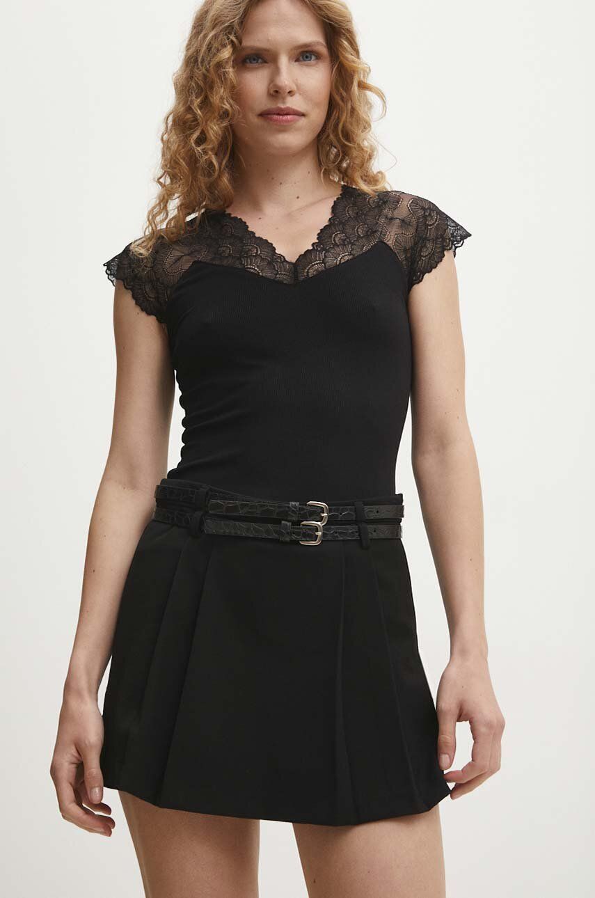 Sukňo-šortky Answear Lab čierna farba, jednofarebné, stredne vysoký pás