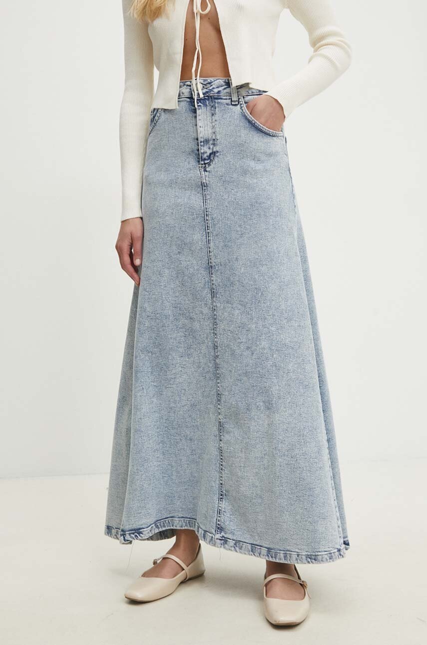 

Дънкова пола Answear Lab в синьо дълга разкроена, Син