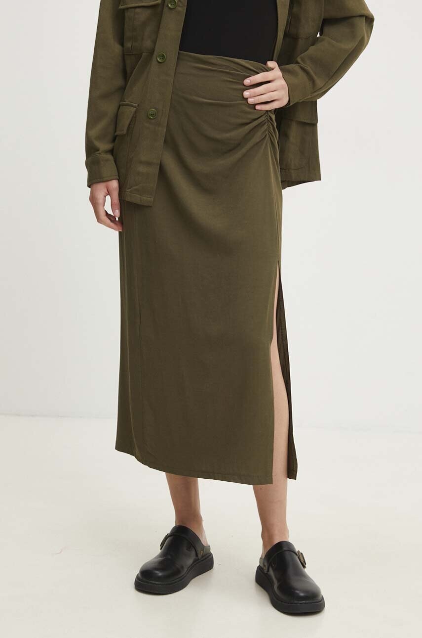 Answear Lab fustă de in culoarea verde, maxi, drept