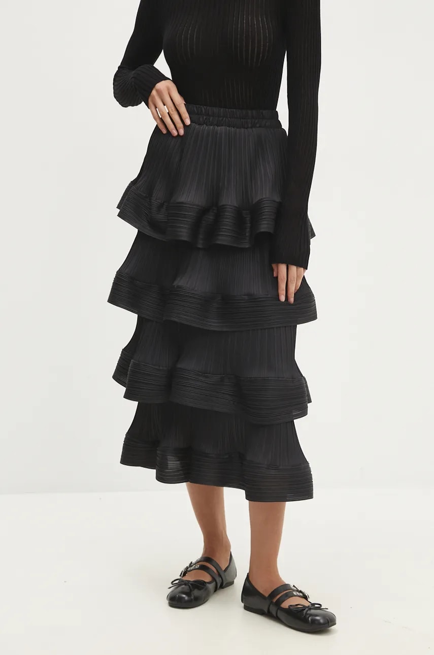 Answear Lab fusta culoarea negru, midi, evazati Answear Lab fusta culoarea negru, midi, evazati