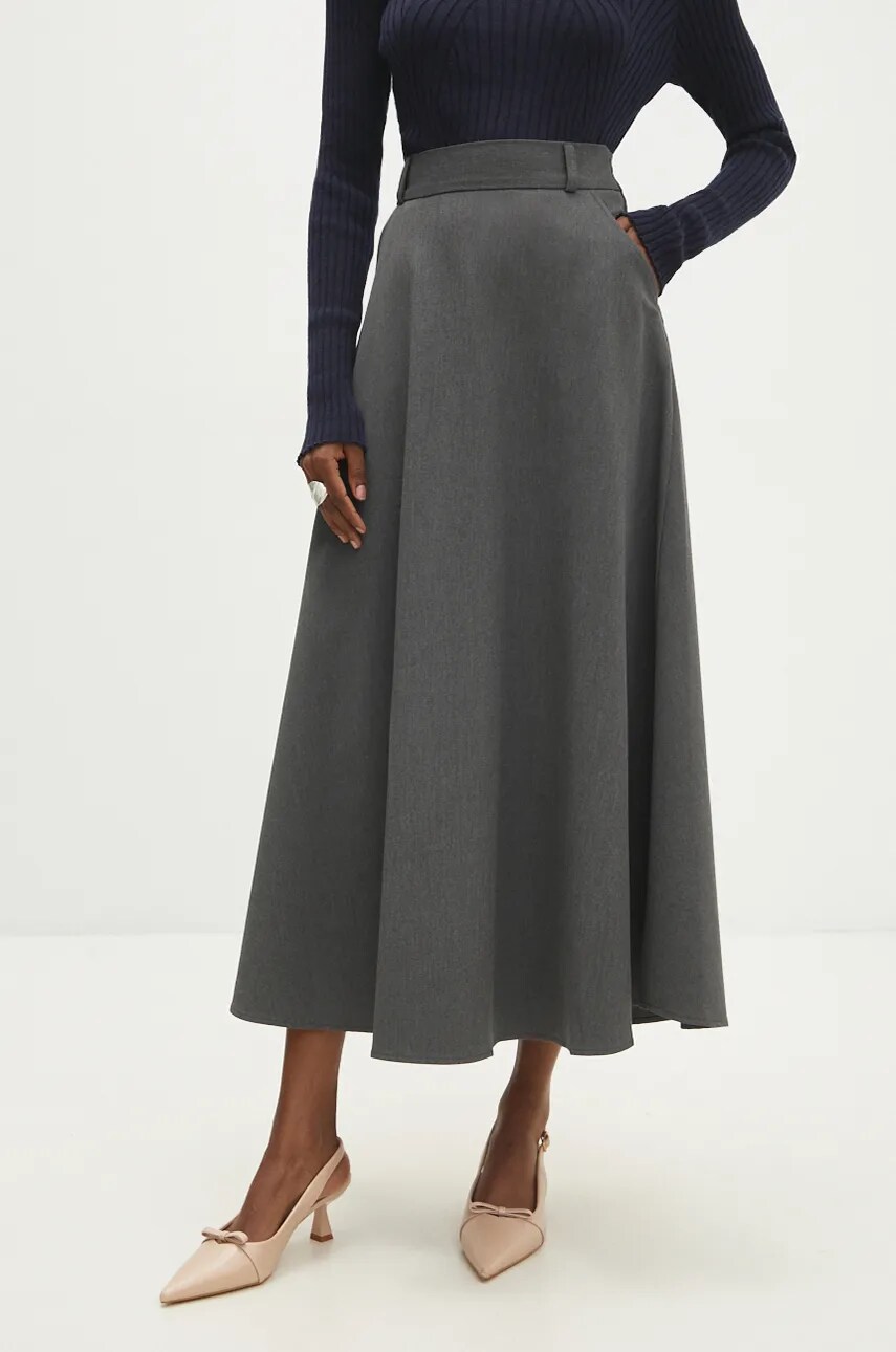Answear Lab fusta culoarea gri, maxi, evazati Answear Lab fusta culoarea gri, maxi, evazati
