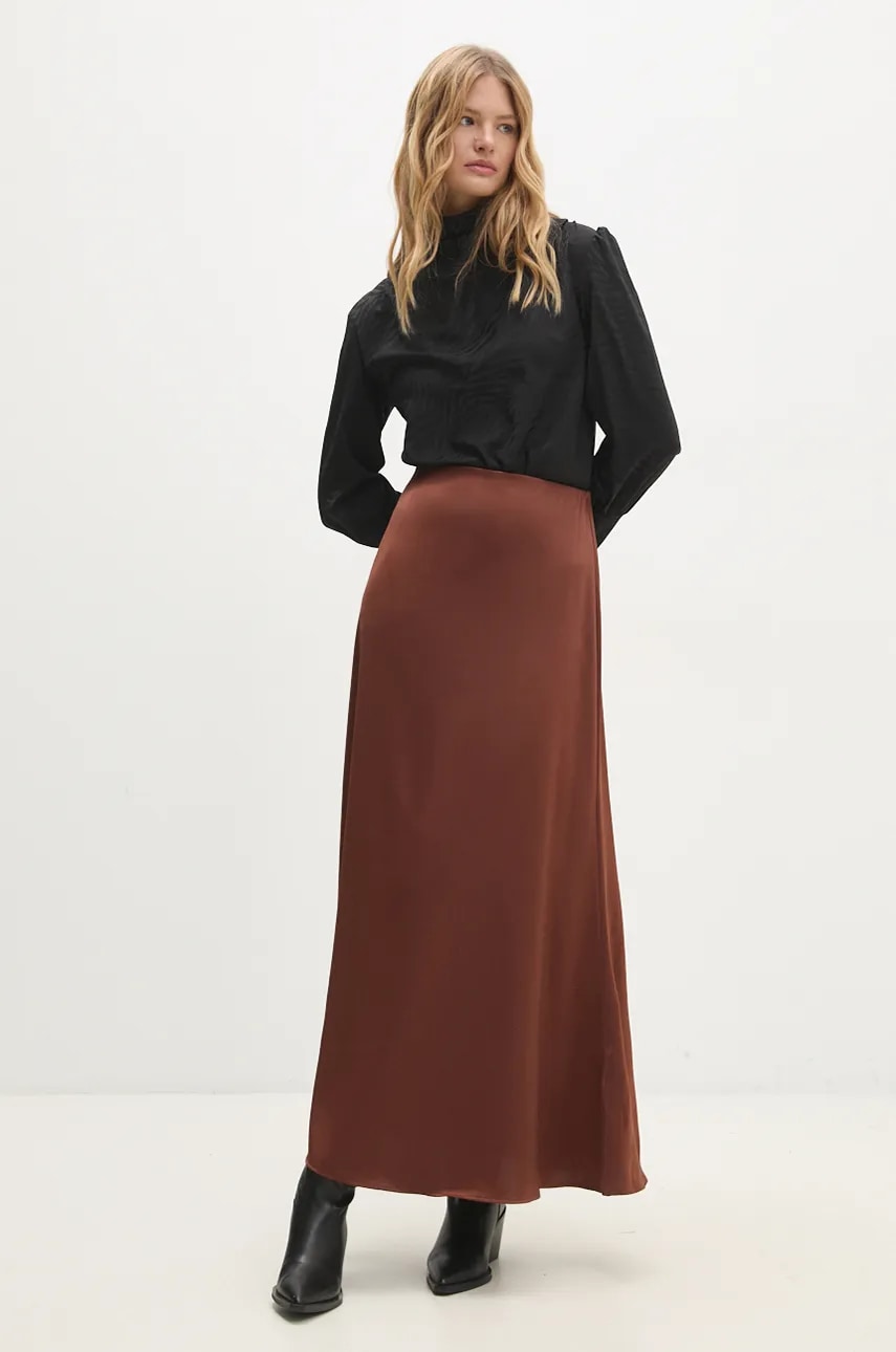 Юбка Answear Lab цвет коричневый maxi расклешённая Юбка Answear Lab цвет коричневый maxi расклешённая