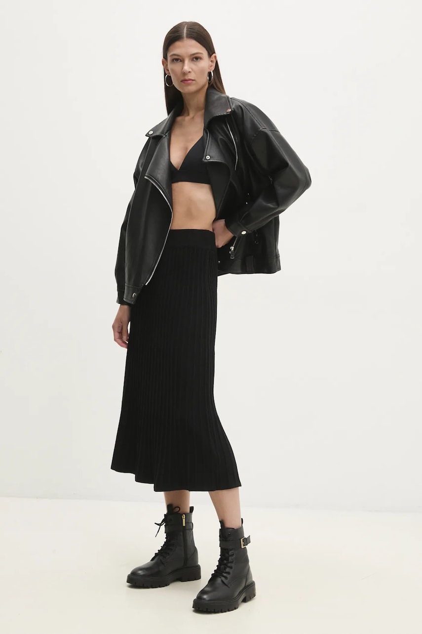 Answear Lab fustă de cașmir culoarea negru, midi, drept