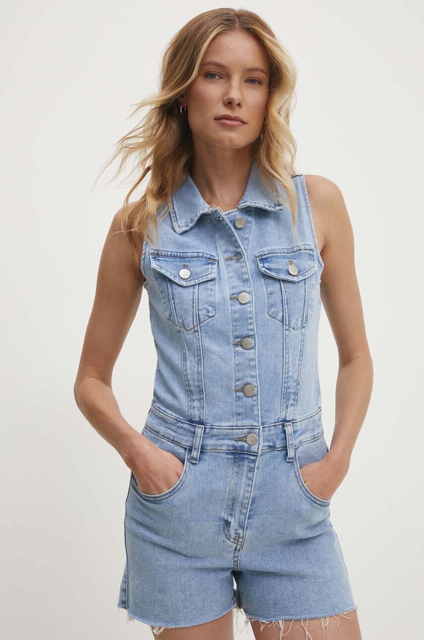 Answear Lab salopeta jeans cu guler Answear Lab salopeta jeans cu guler