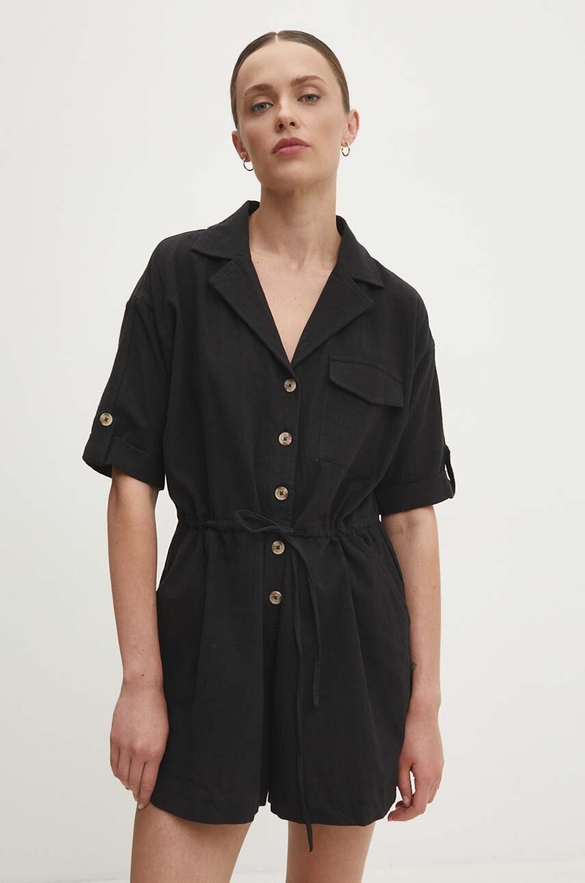 Answear Lab salopeta din bumbac culoarea negru, bumbac, cu decolteu in v